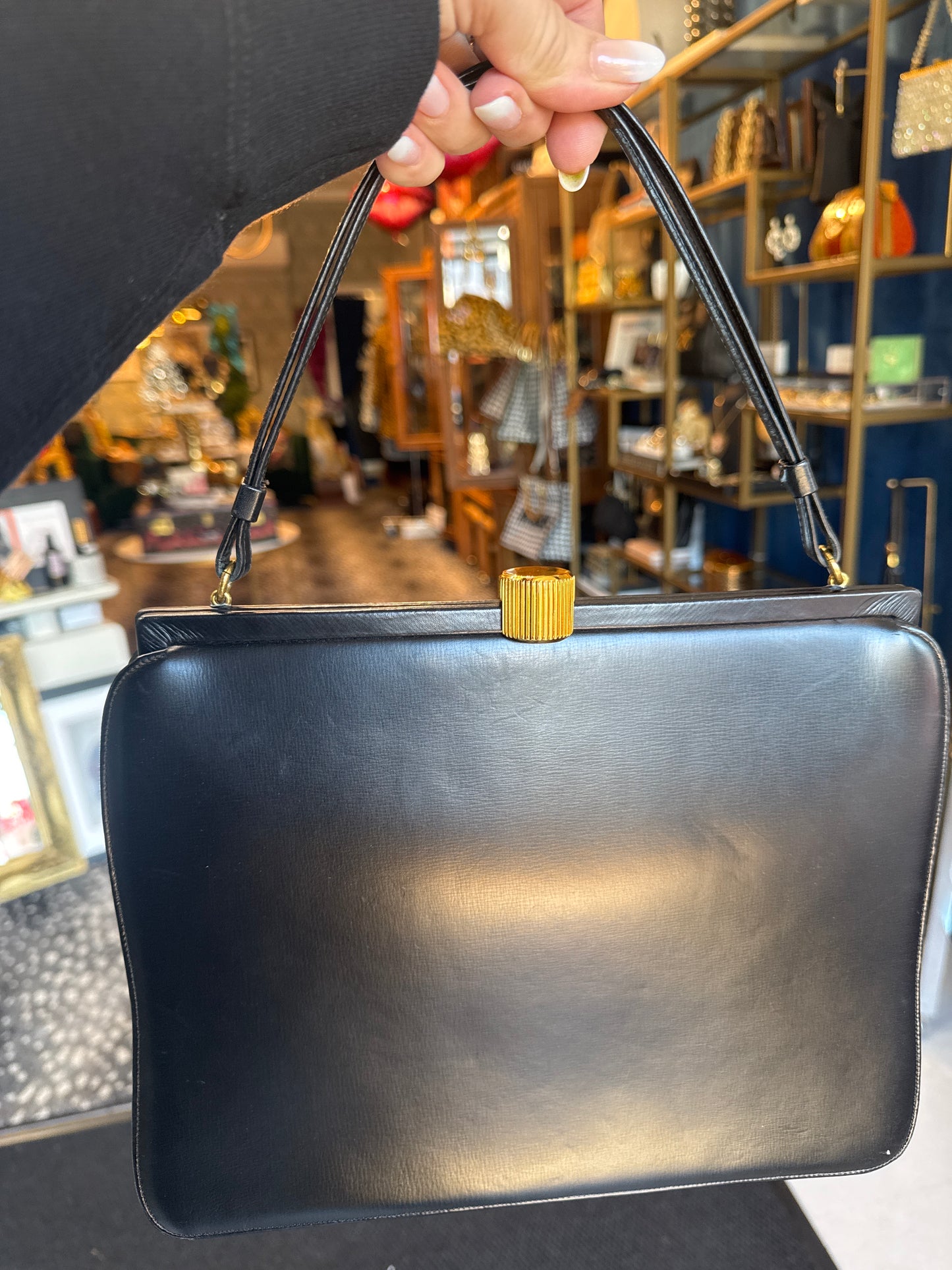 Beautiful 1950s black calf skin bag bye BIENEN – Davis. collectors dream