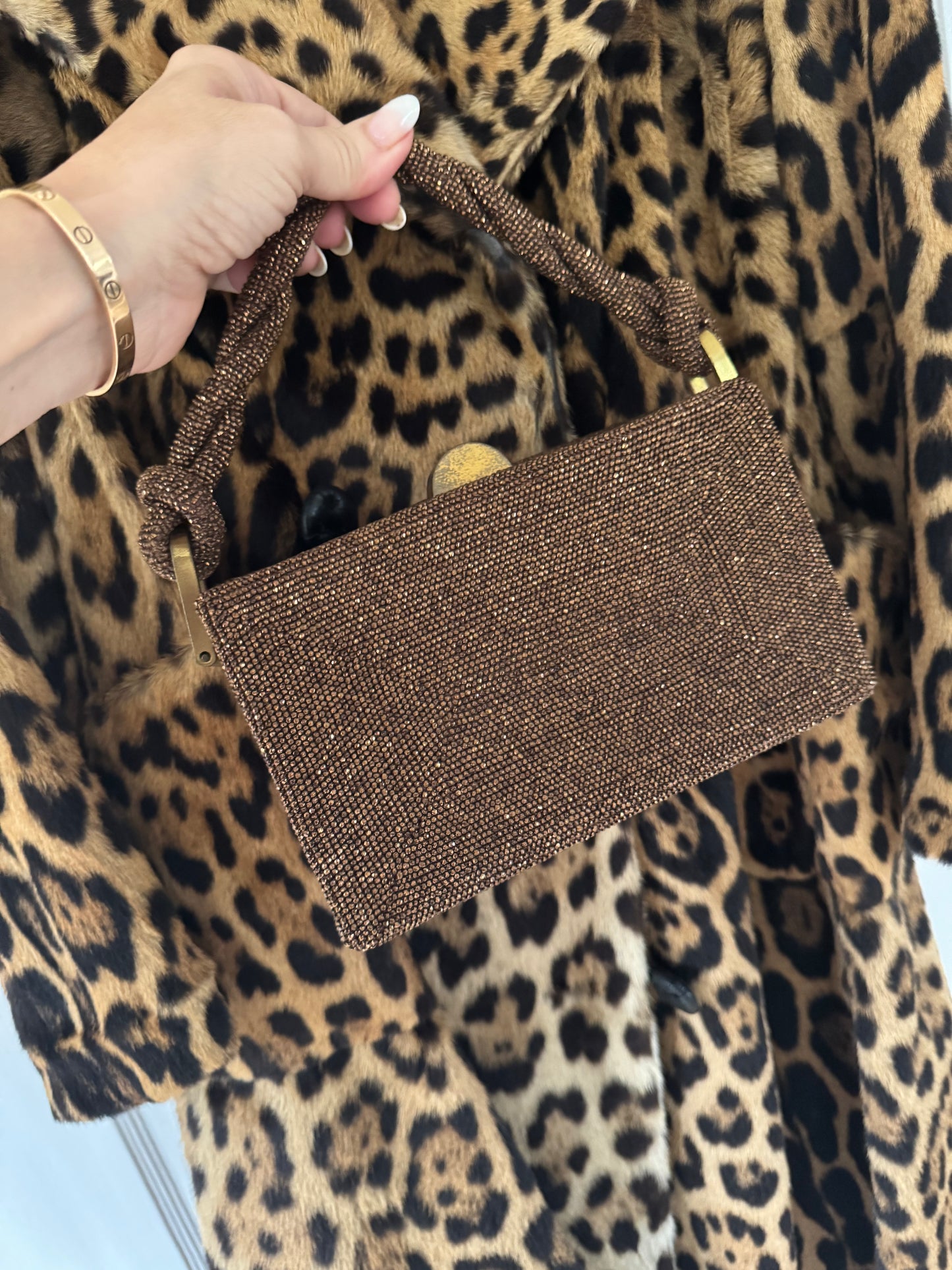 Beautiful 1940s copper colored beaded bag with thick twisted handle