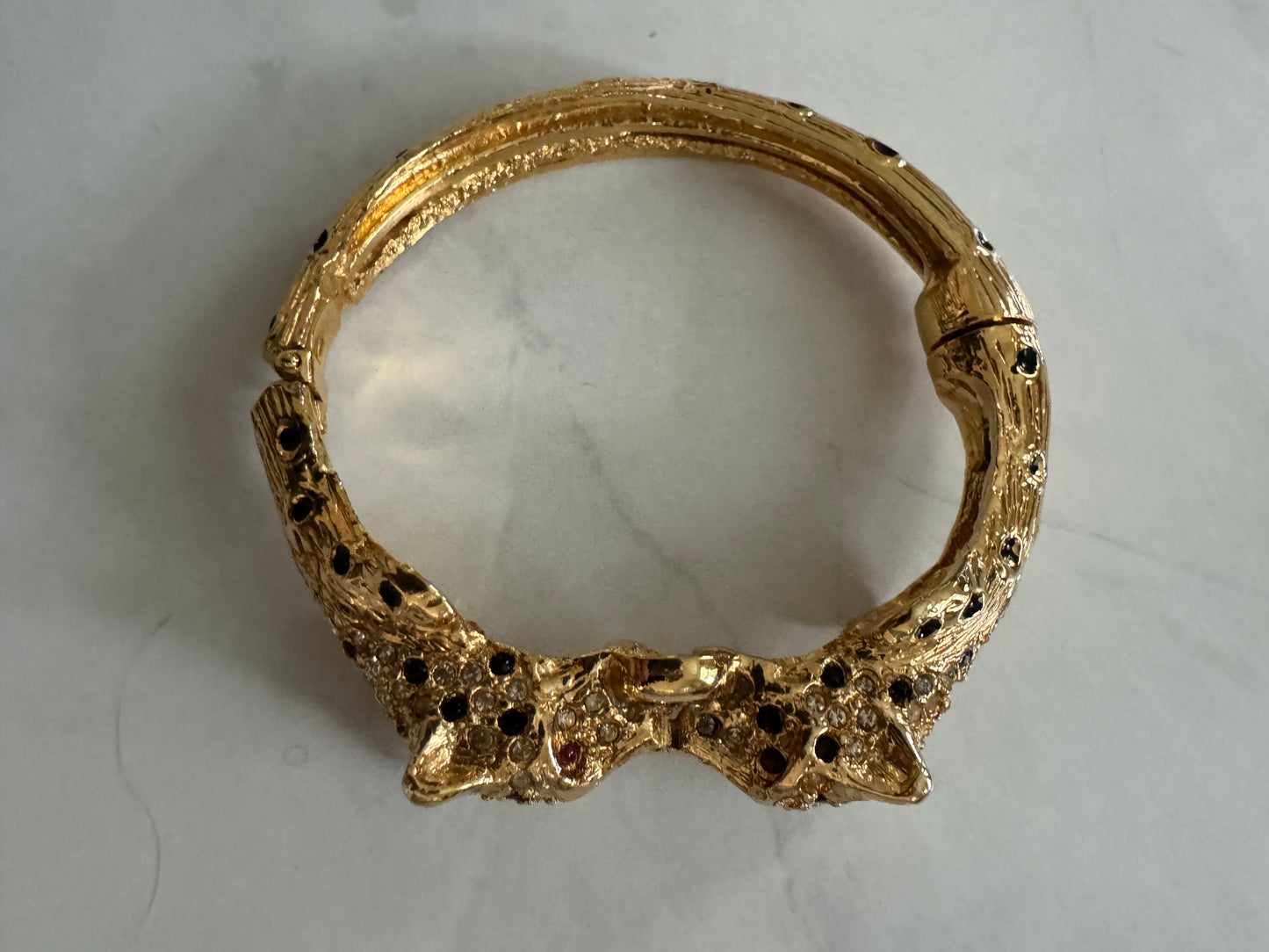 Vintage leopard gold tone clamper bracelet