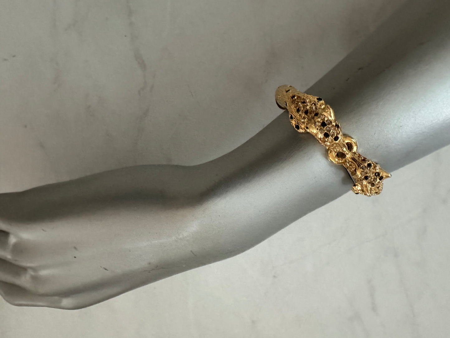 Vintage leopard gold tone clamper bracelet