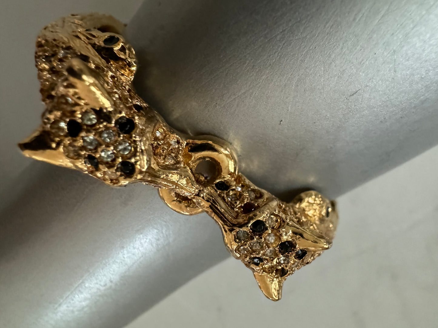 Vintage leopard gold tone clamper bracelet