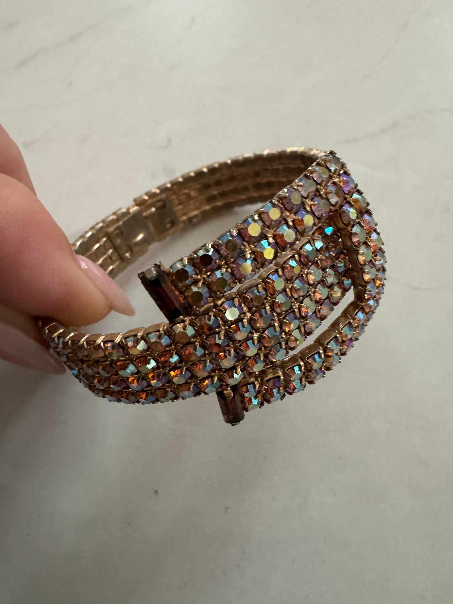 1970s rhinestone belt clamper bracelet