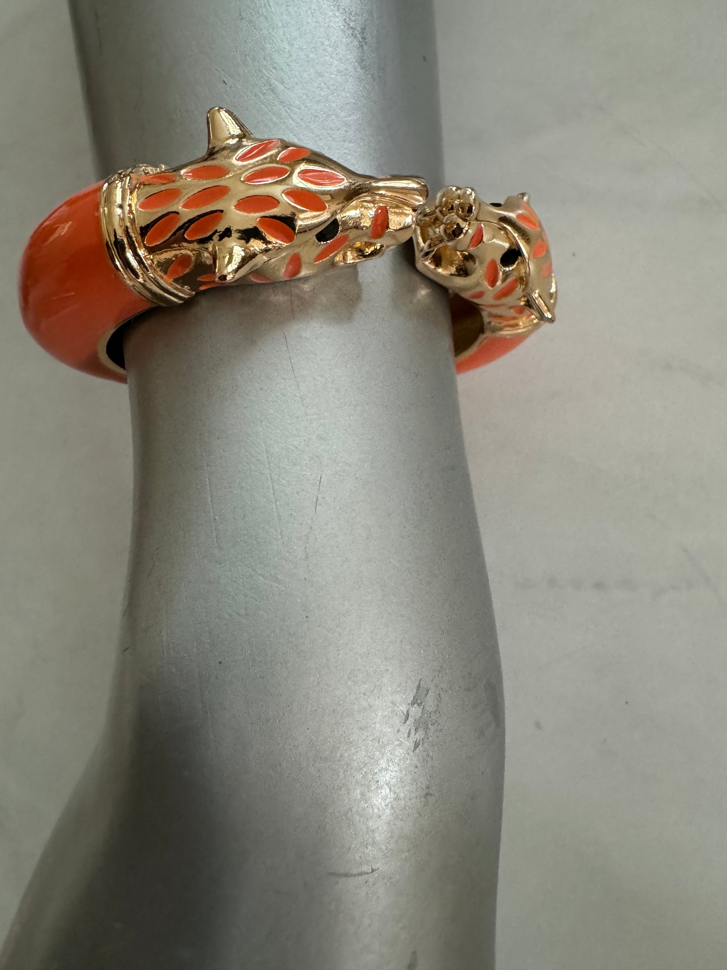 1980s organge clamper leopard bracelet