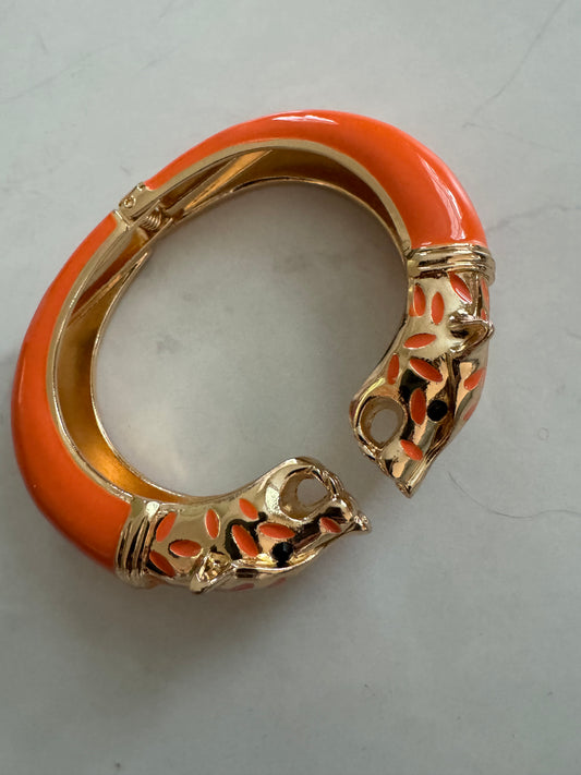 1980s organge clamper leopard bracelet