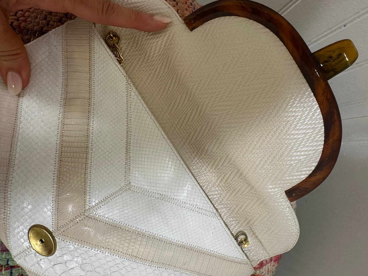 Vintage Varon chevron ivory and white clutch