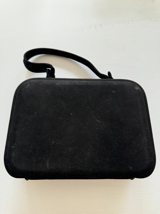 Vintage 1950s suede black top handle box bag