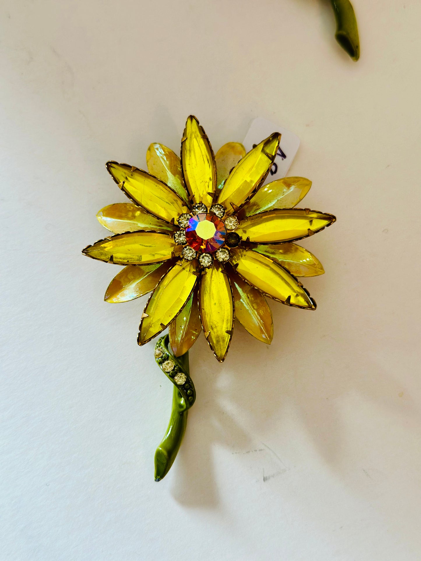 Yellow flower with stem and rhinestones