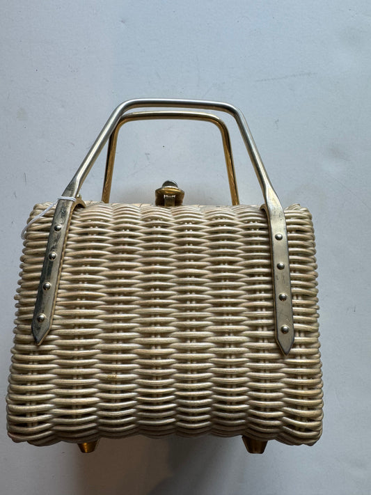 Adorable 1950s rattan box bag with gold hardware
