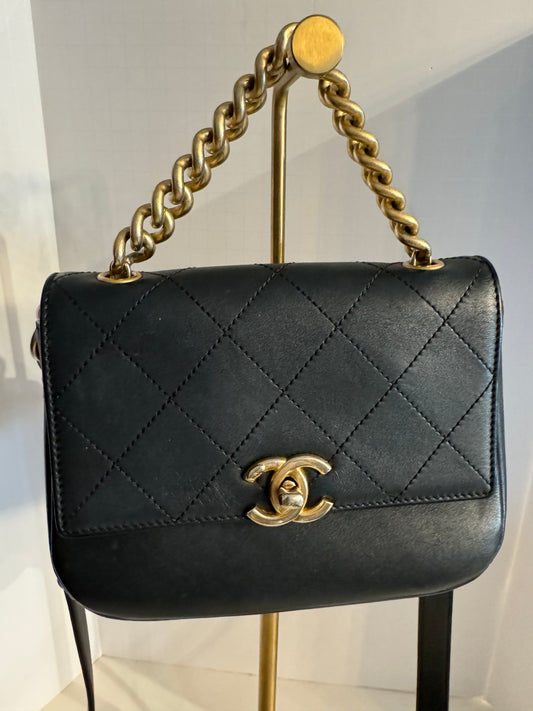 Chanel cross body bag with chain top handle and leather / chain cross body strap