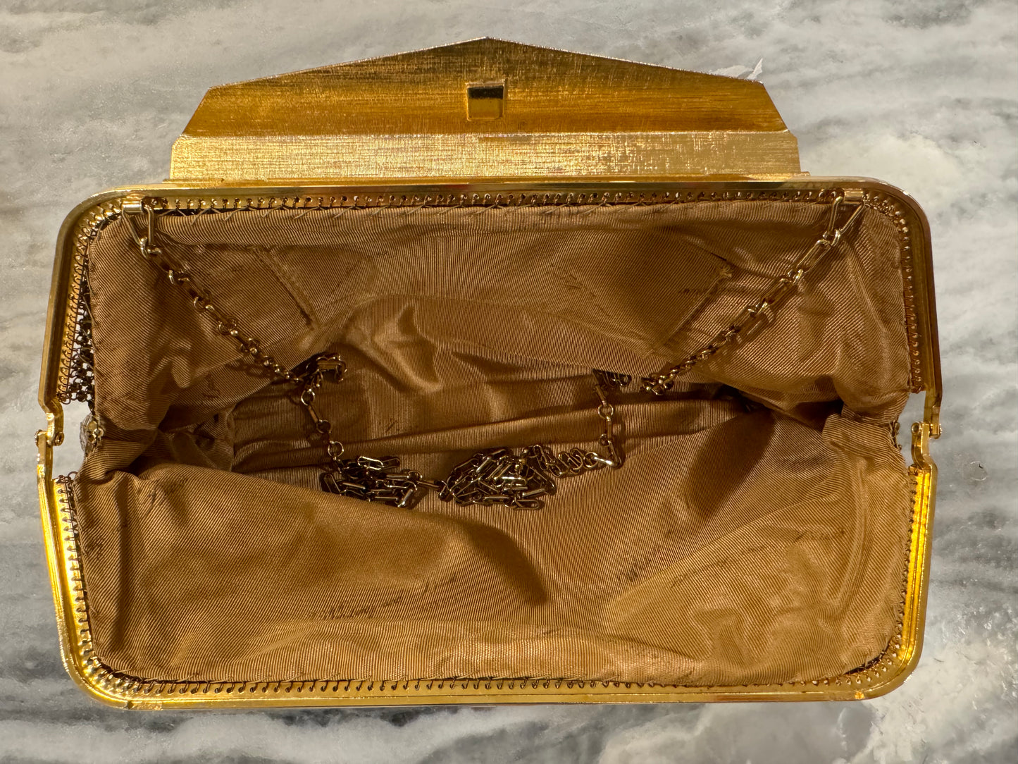 Vintage gold metal Whiting and Davis convertible clutch / shoulder bag