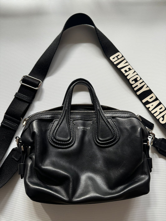 Givenchy black top handle with Givenchy Paris crossbody strap and silver hardware