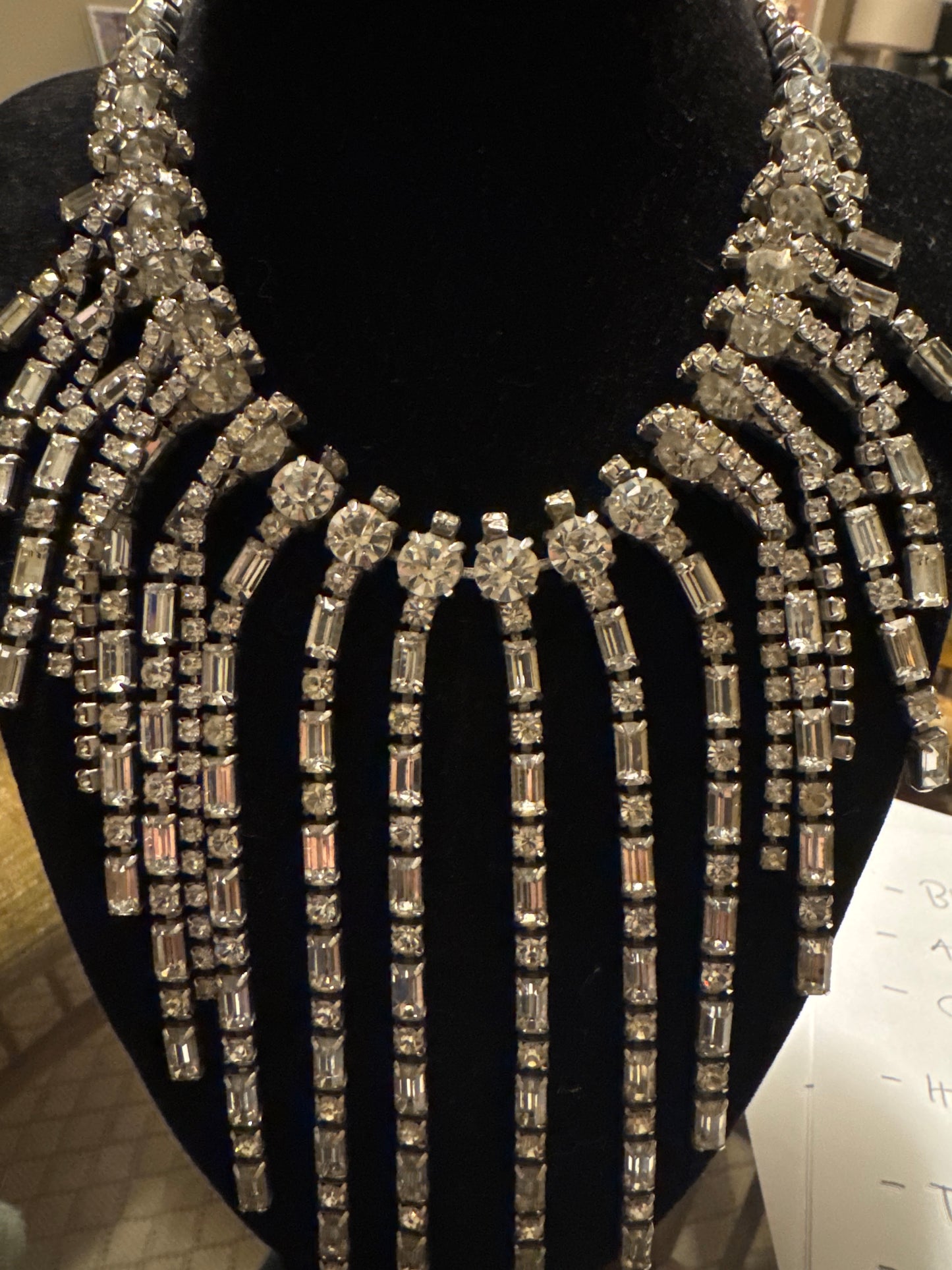 Museum quality 1940s RARE Hattie, Carnegie signed, rhinestone fringe collar necklace