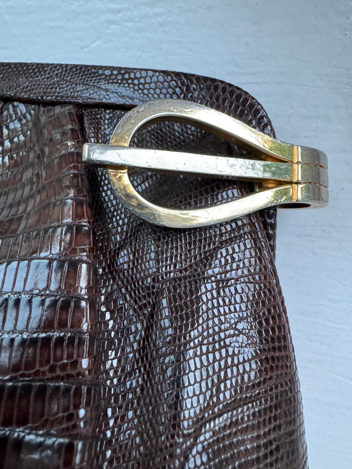 Vintage Brown Skin Clutch with stunning gold tone hardware