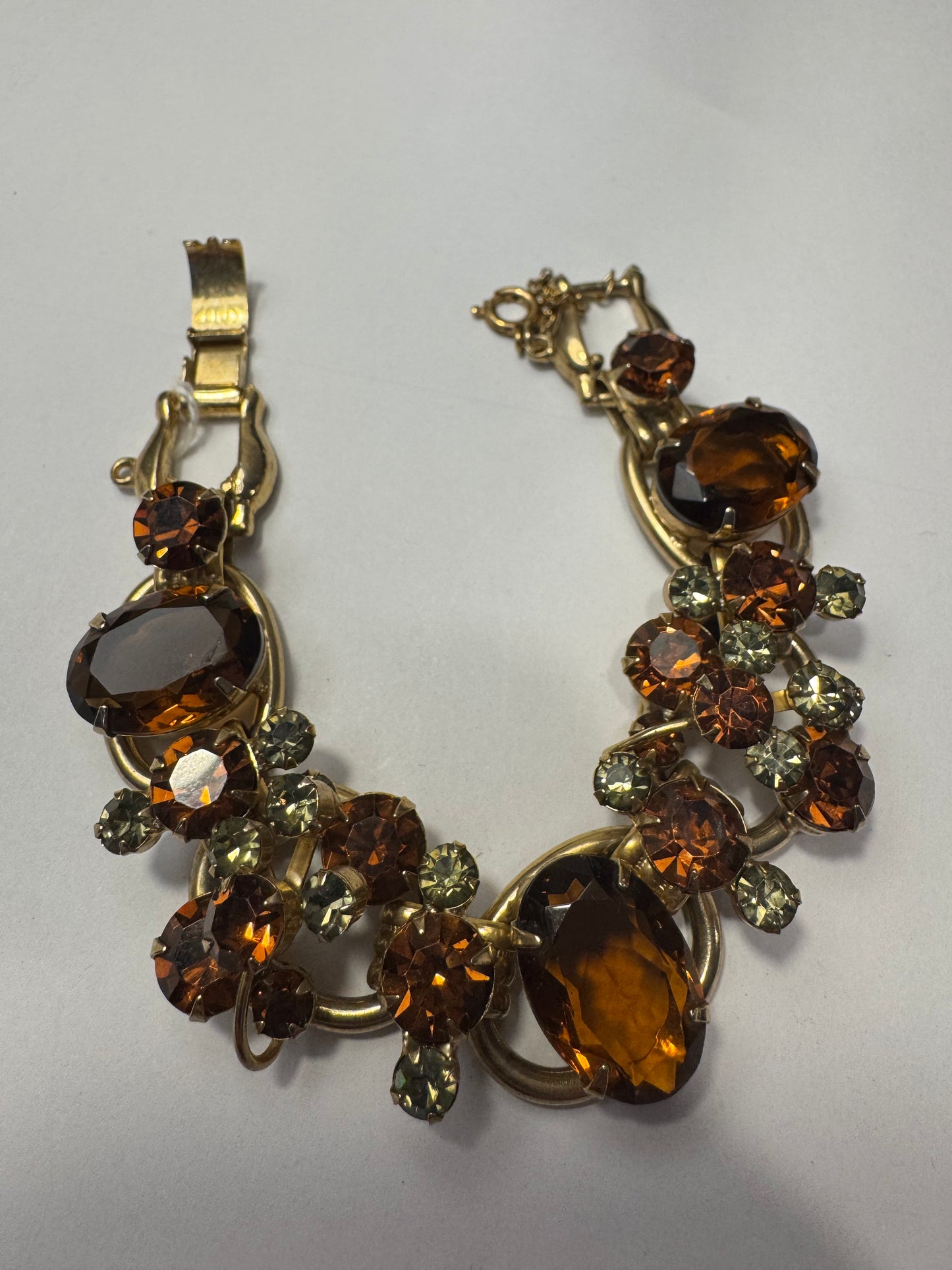 1950's RARE Juliana (D&E) Amber & Peridot Rhinestone Bracelet jackpot