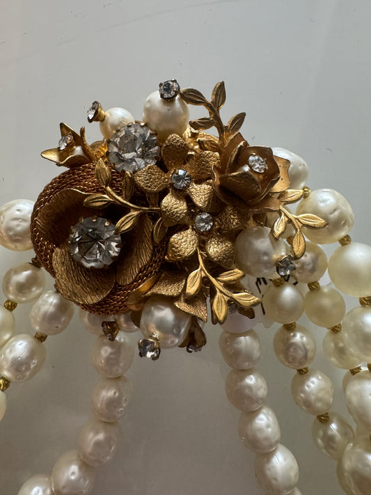 Vintage Miriam Haskell pearl 4 strand pearls with gorgeous clasp