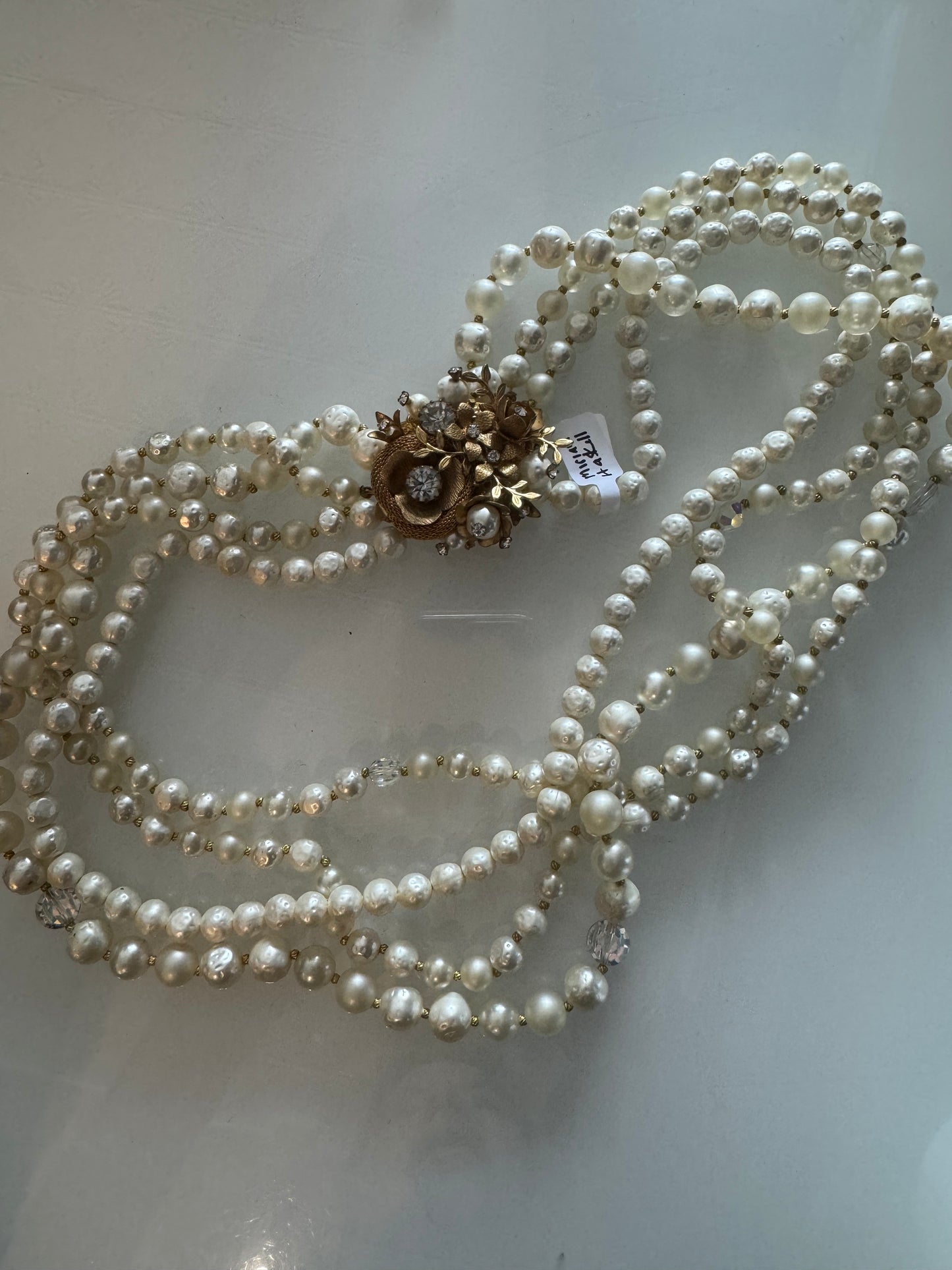 Vintage Miriam Haskell pearl 4 strand pearls with gorgeous clasp