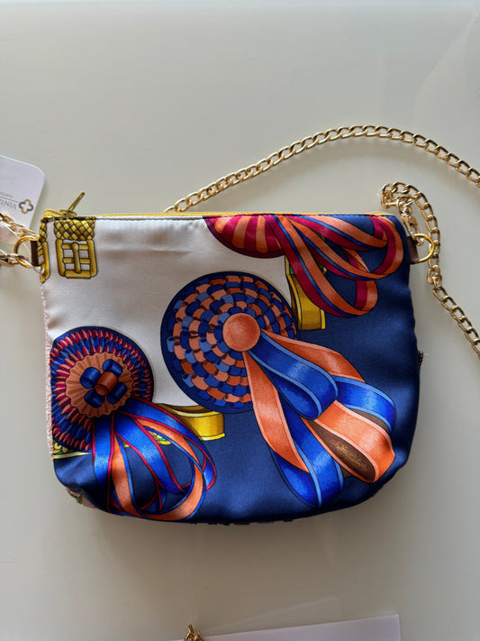 Vintage Scarf reimagined into a crossbody bag. Measures 8 x 7