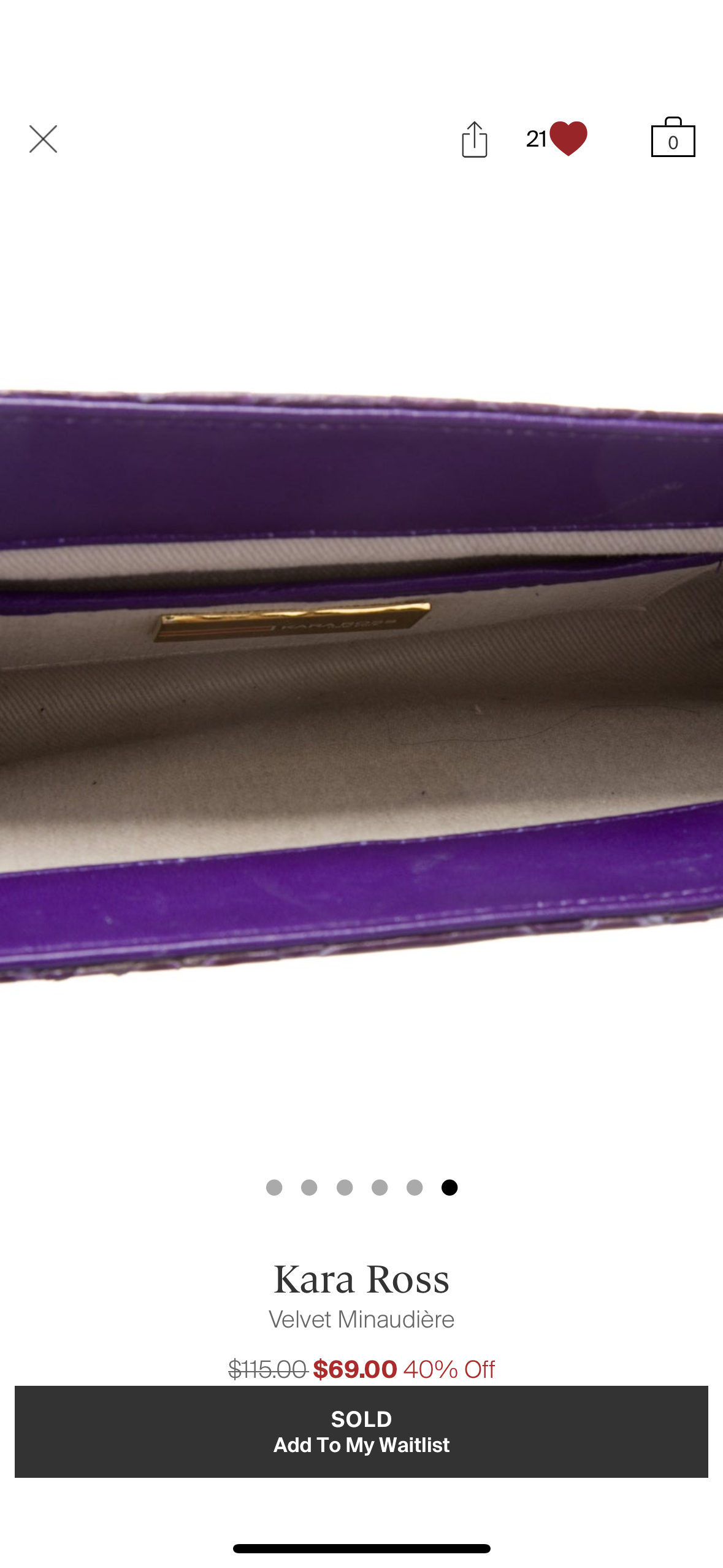 Vintage Kara Ross purple snake and black velvet clutch with silver tone detail.Comes with dustbag