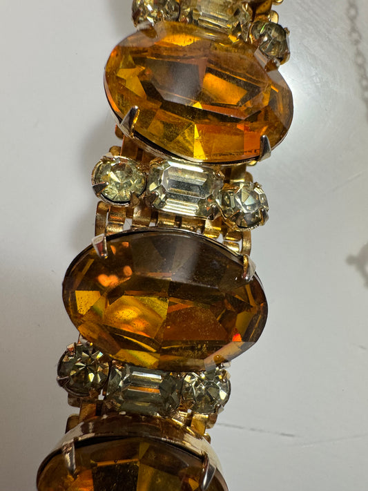 Gorgeous 1950s amber and very light green rhinestone stone