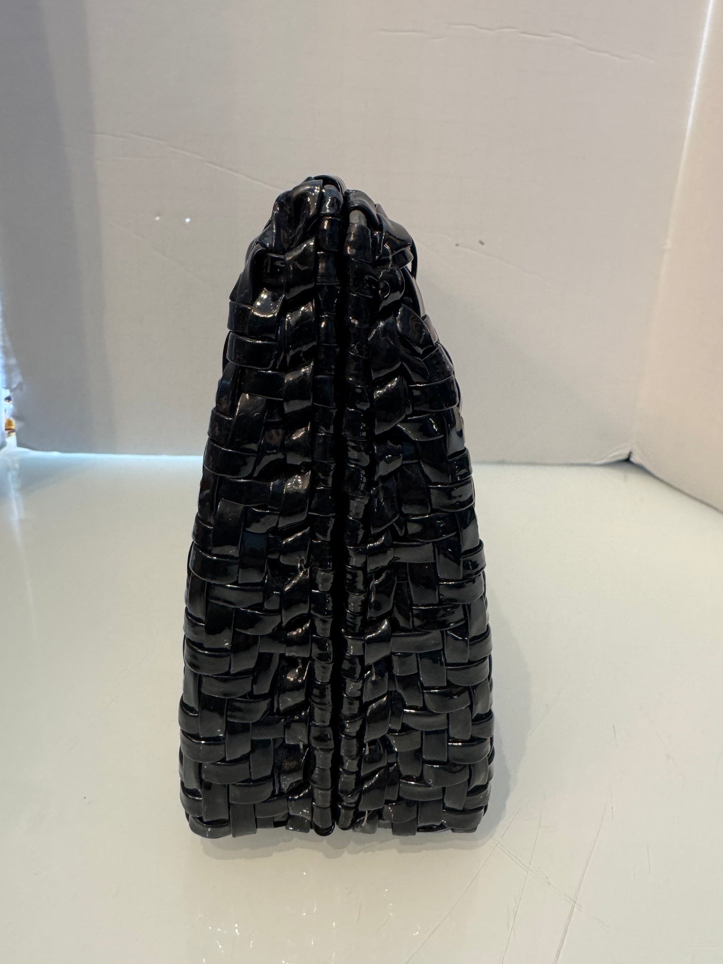 Beautiful vintage black wicker clutch by WALBORG with gold shoulder strap