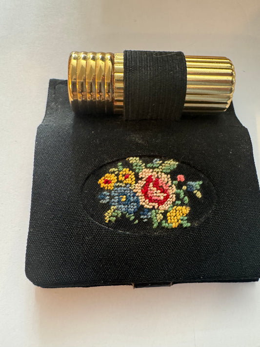 1920s Petit point mirror and lipstick holder