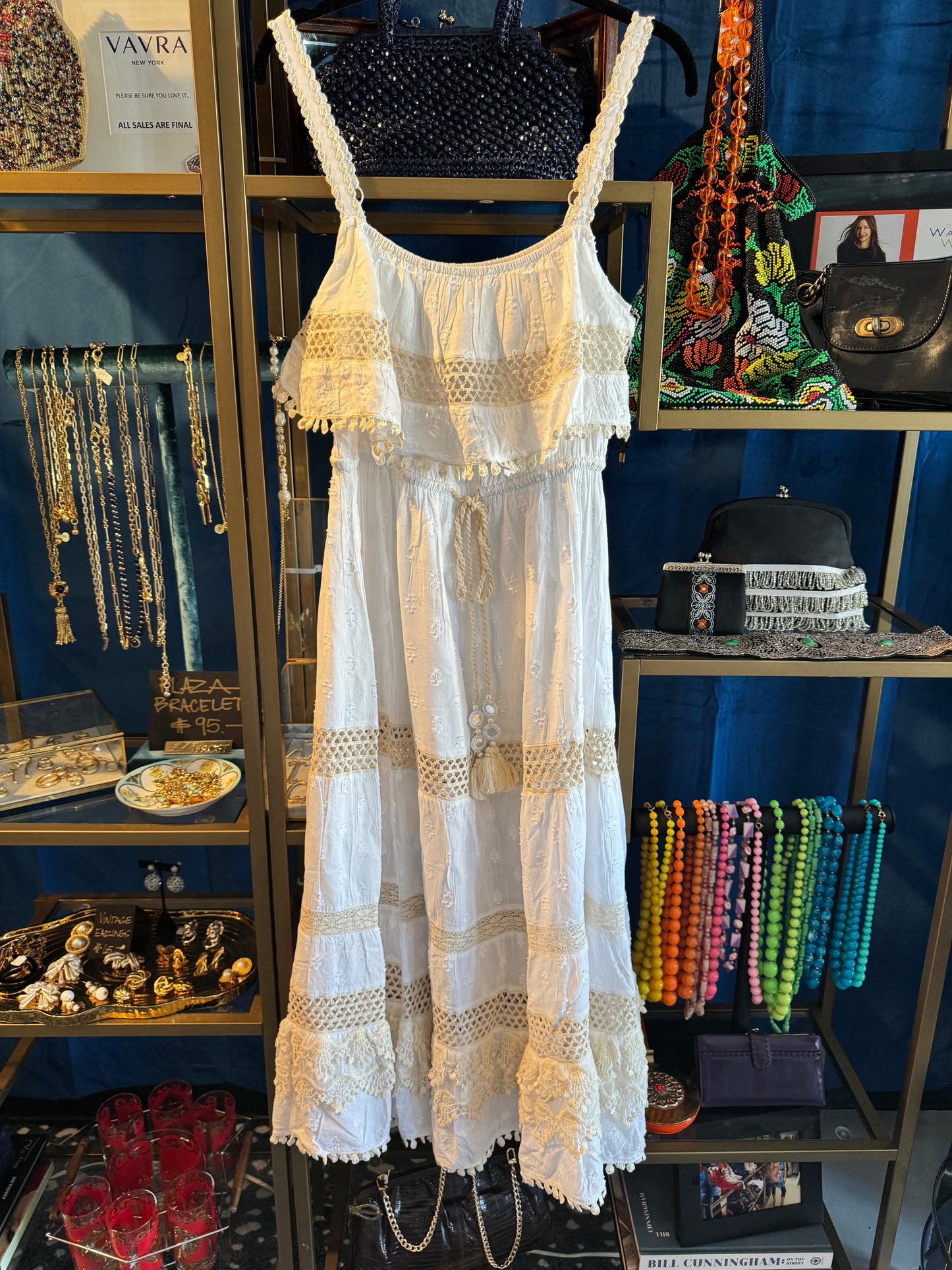 Stunning white and ivory cotton sun dress with adjustable waist and shoulder straps