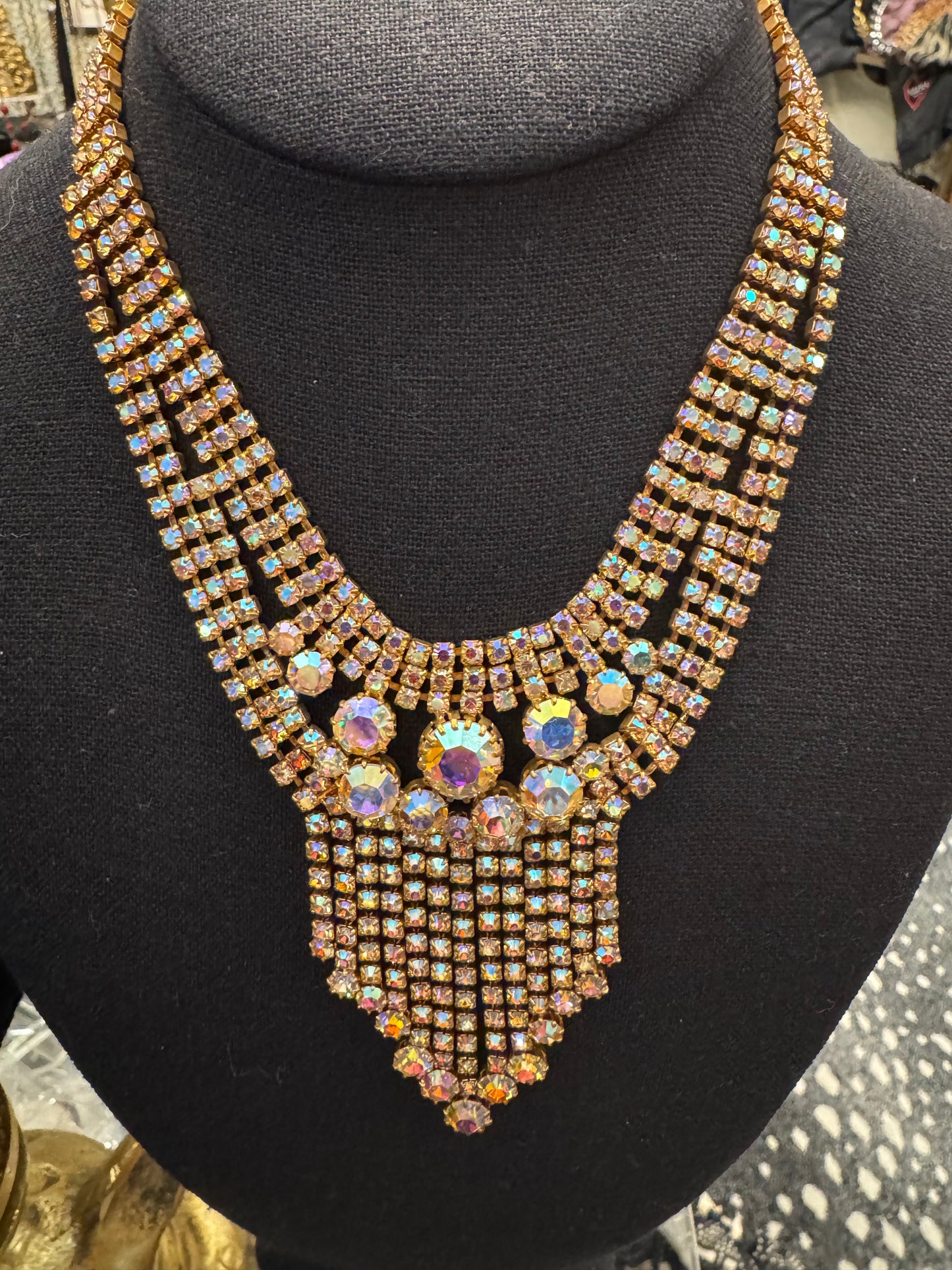 1950s rhinestone multi strand necklace