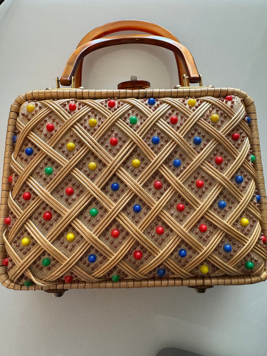 1950's "dot candy" wicker and lucite bag