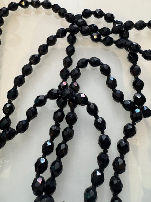 Vintage black jet bead necklace. Extra long and fabulous.