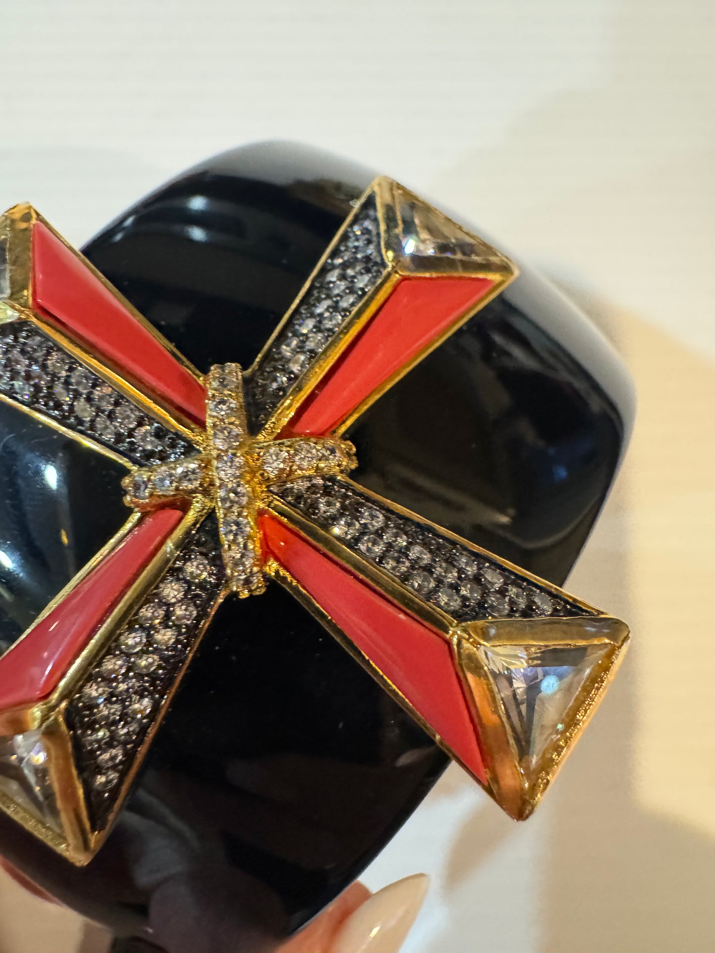 Early 2000s Kenneth Jay Lane magnetic clamper/cuff bracelet in black with CZ and original tag