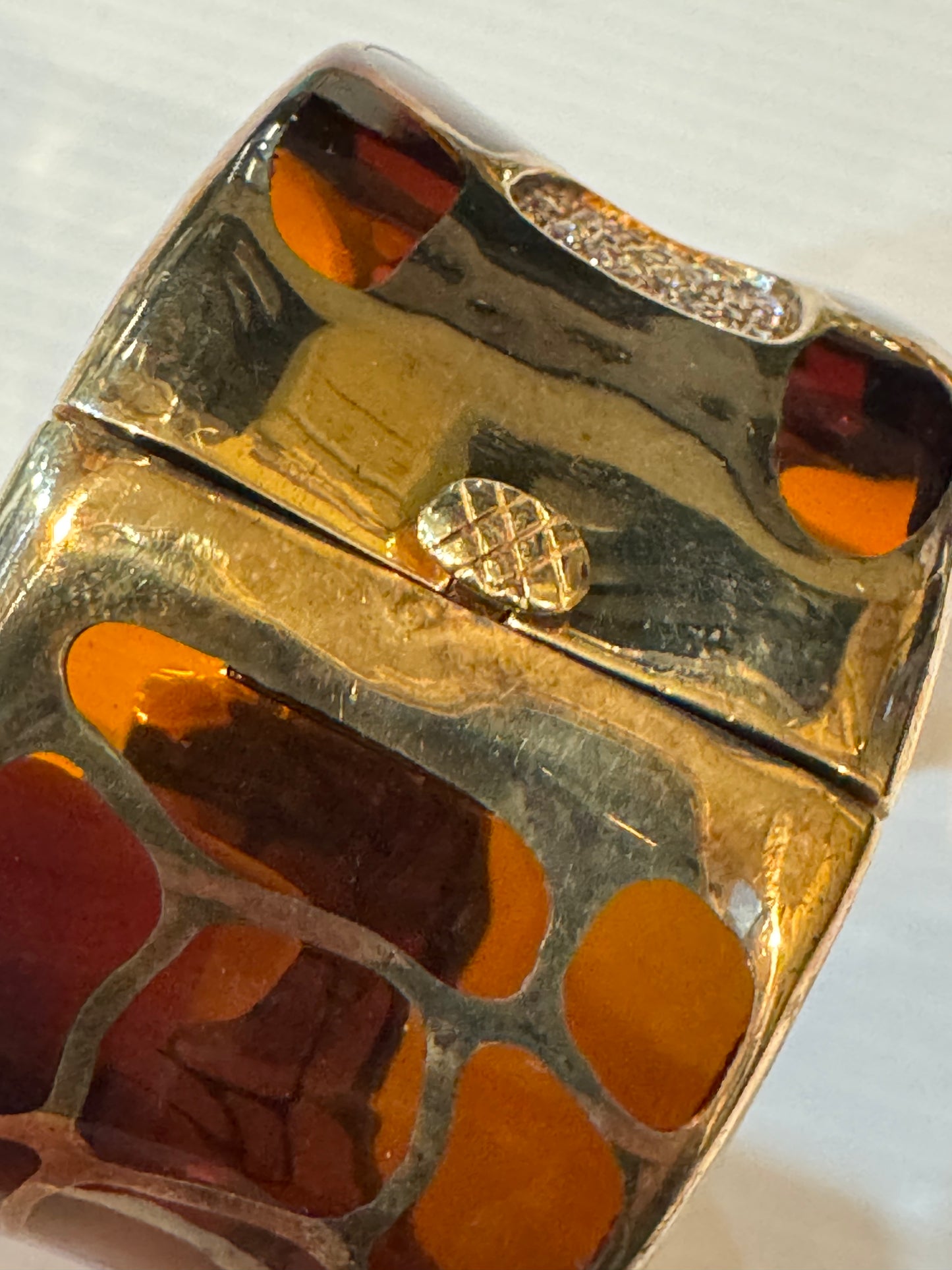 Vintage unsigned Kenneth Jay Lane tortoise clamper/cuff bracelet with rhinestones