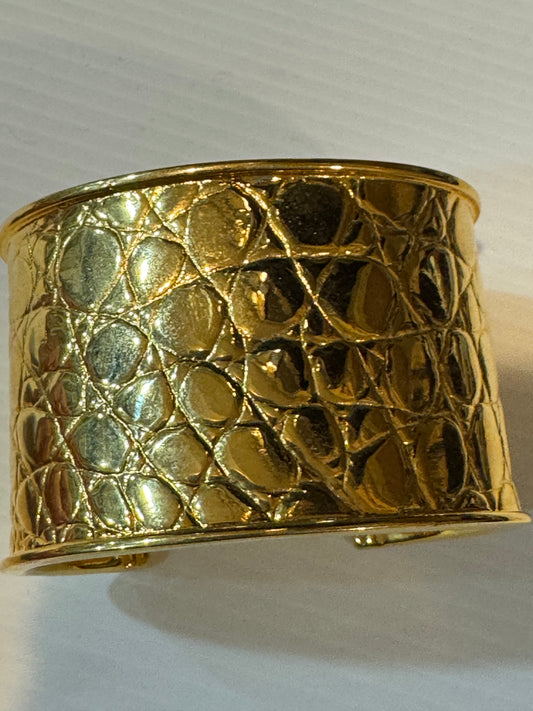 1990s signed St. John reptile embossed gold tone cuff bracelet