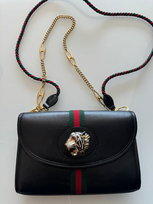 Vintage Gucci Rajah black leather bag.
