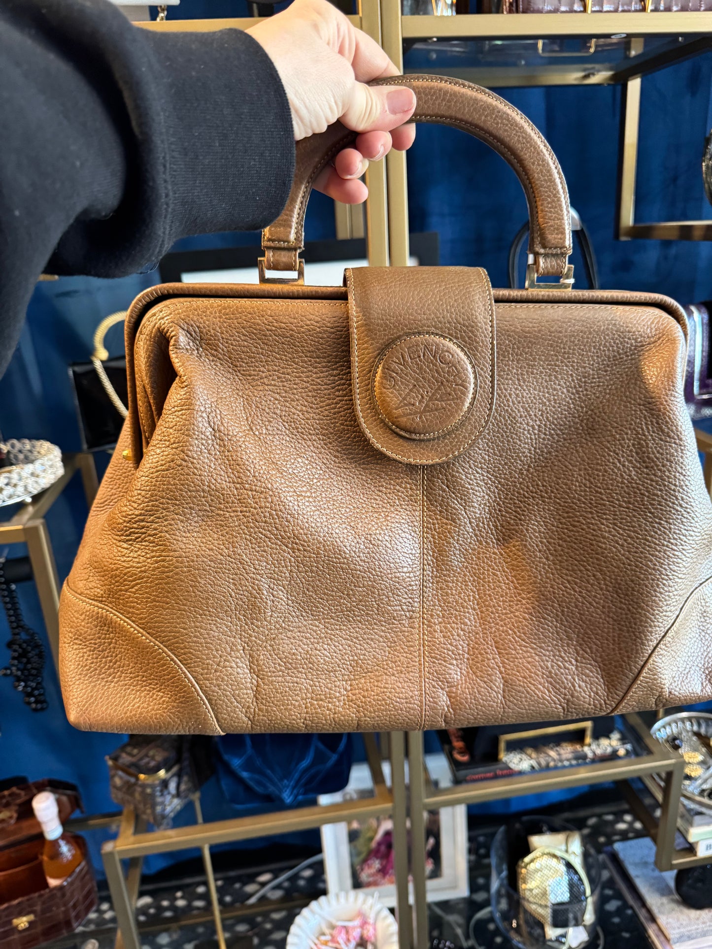 Vintage 1980s tan leather GIVENCHY doctor bag. Comes with dust bag