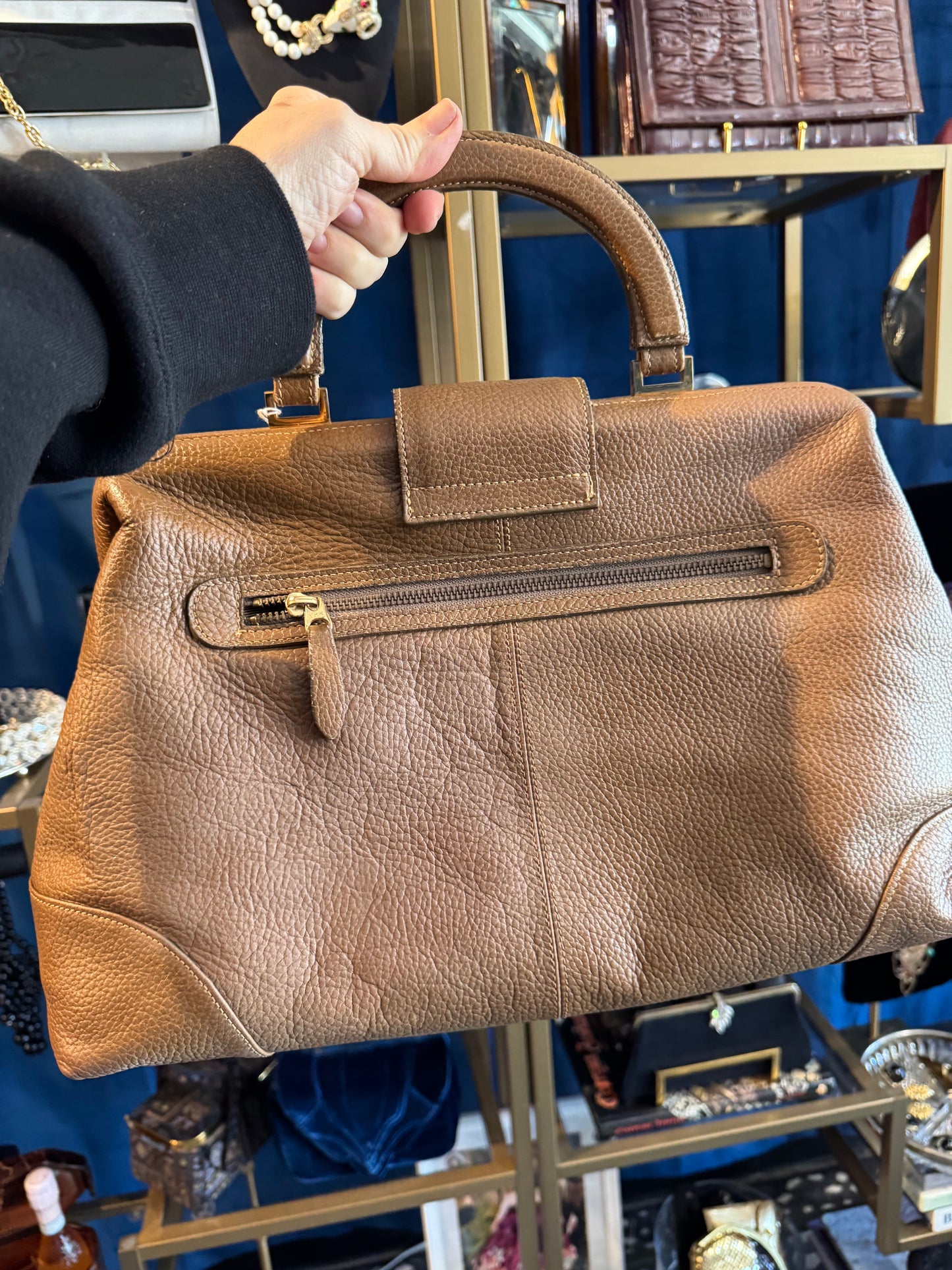 Vintage 1980s tan leather GIVENCHY doctor bag. Comes with dust bag