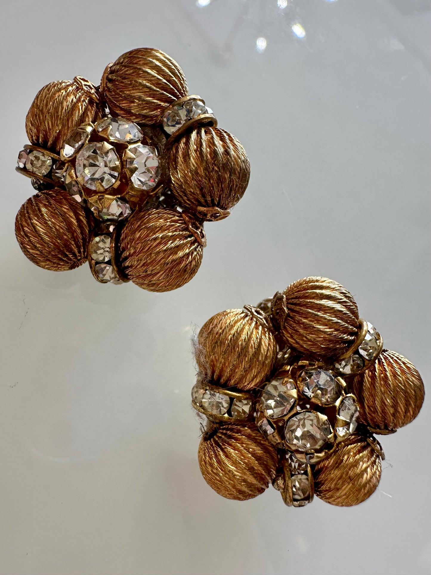 Stunning 1940s gold tone and rhinestone flower earrings. Matching necklace available. Unsigned Vendome. Search the words "Vendome" to see the matching necklace
