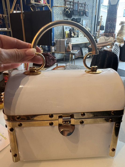 Vintage ivory box bag with gold top handle by Rosenfeld