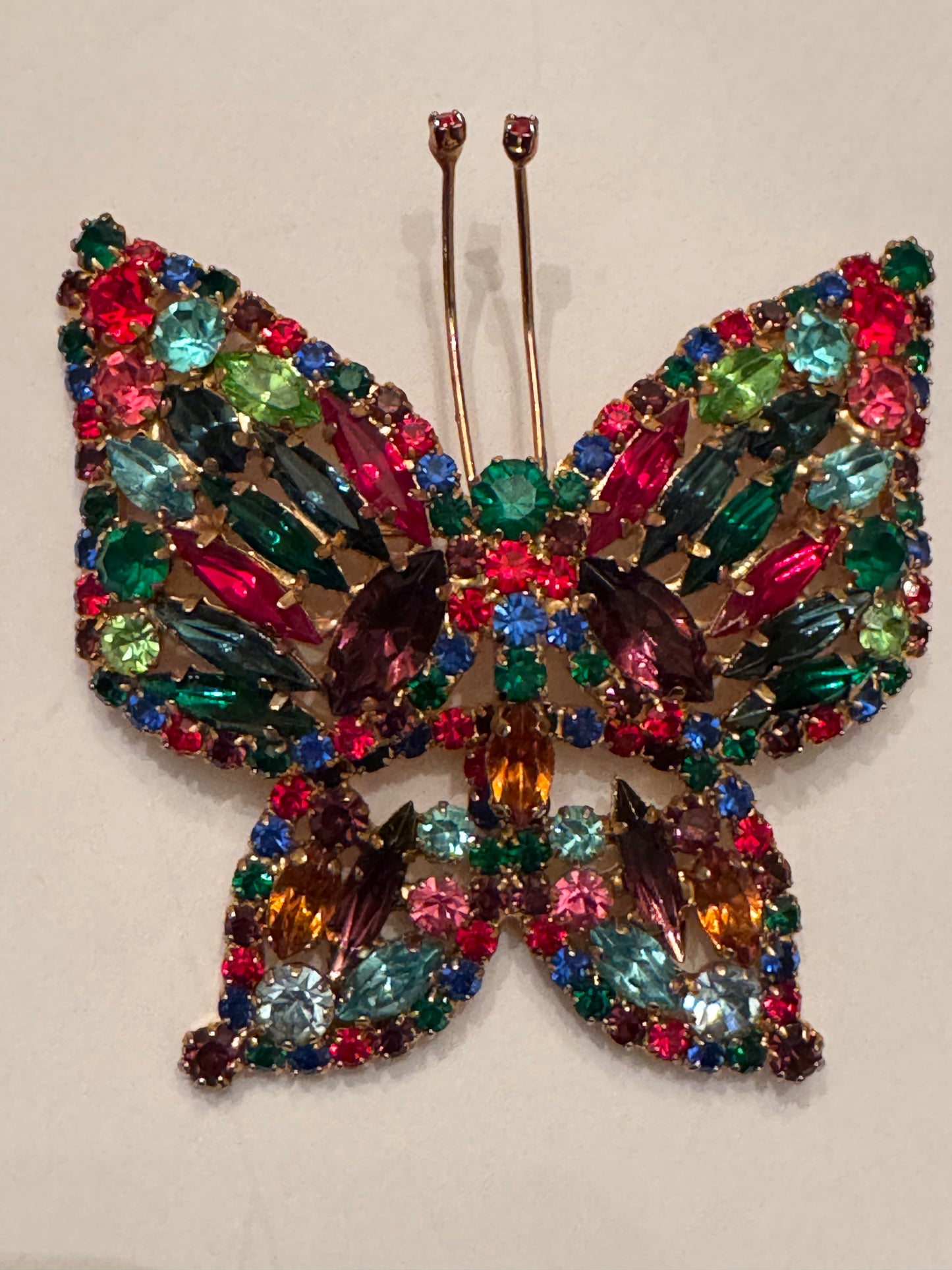 Stunning multi colored rhinestone butterfly brooch