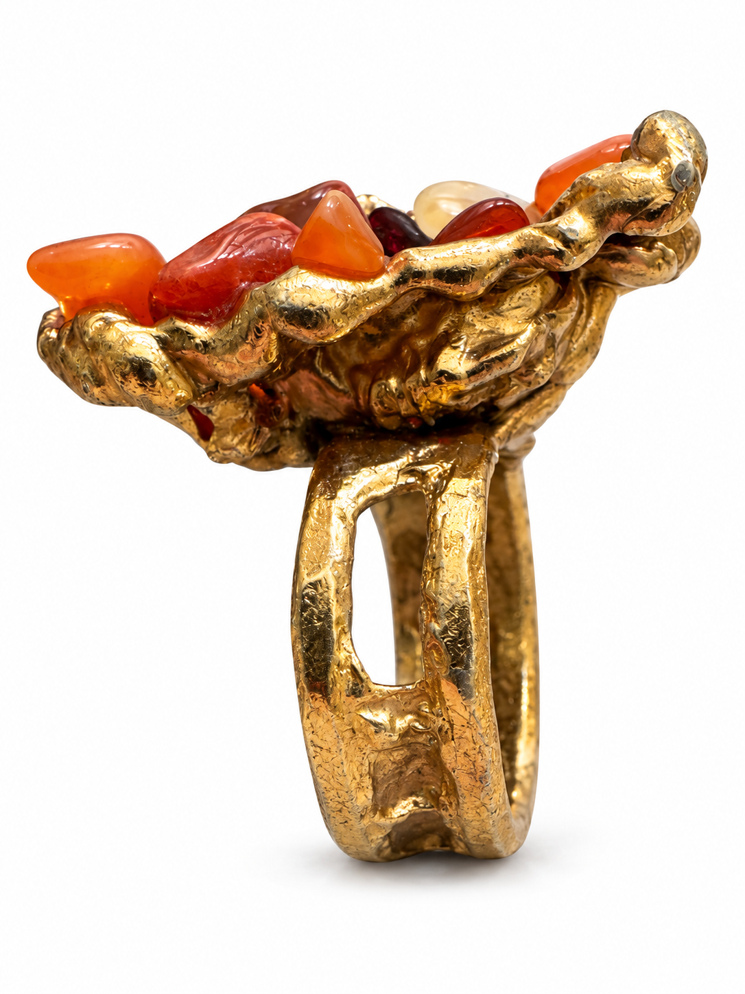 1970s large Rock chip statement ring in rust and orange tones
