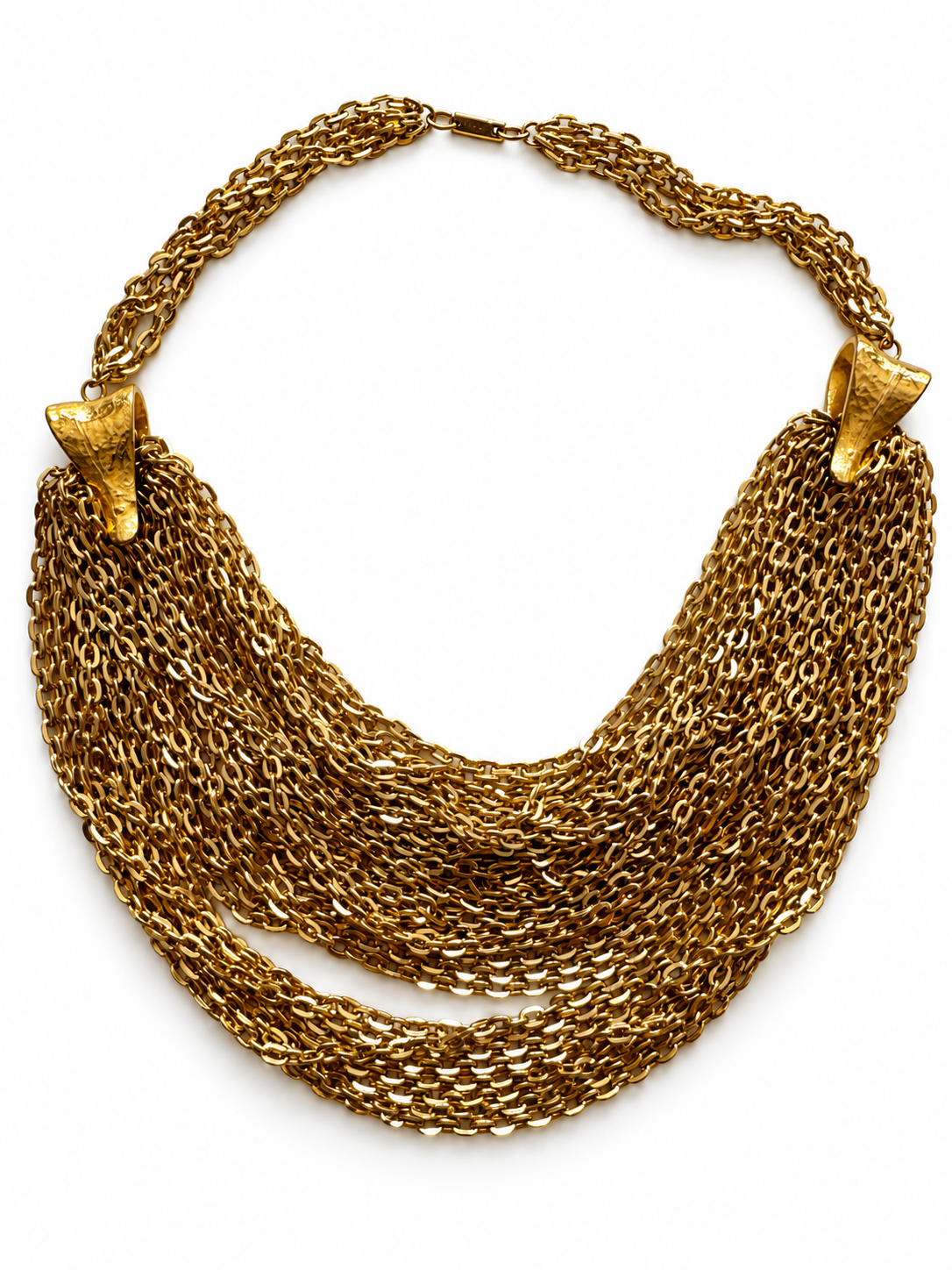 1950s vintage signed HOBE multi strand, gold tone statement necklace