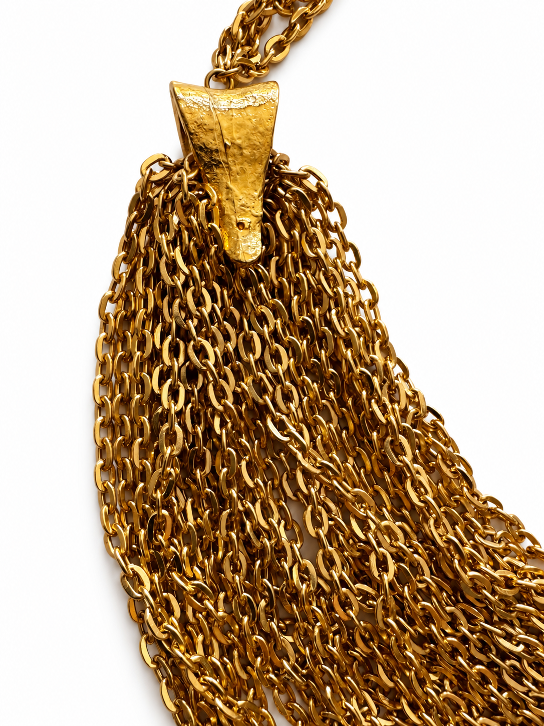 1950s vintage signed HOBE multi strand, gold tone statement necklace