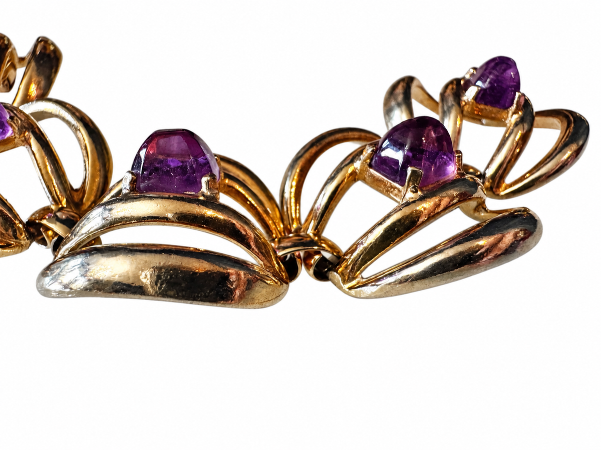 1970s gold tone and amethyst colored 3-D bracelet