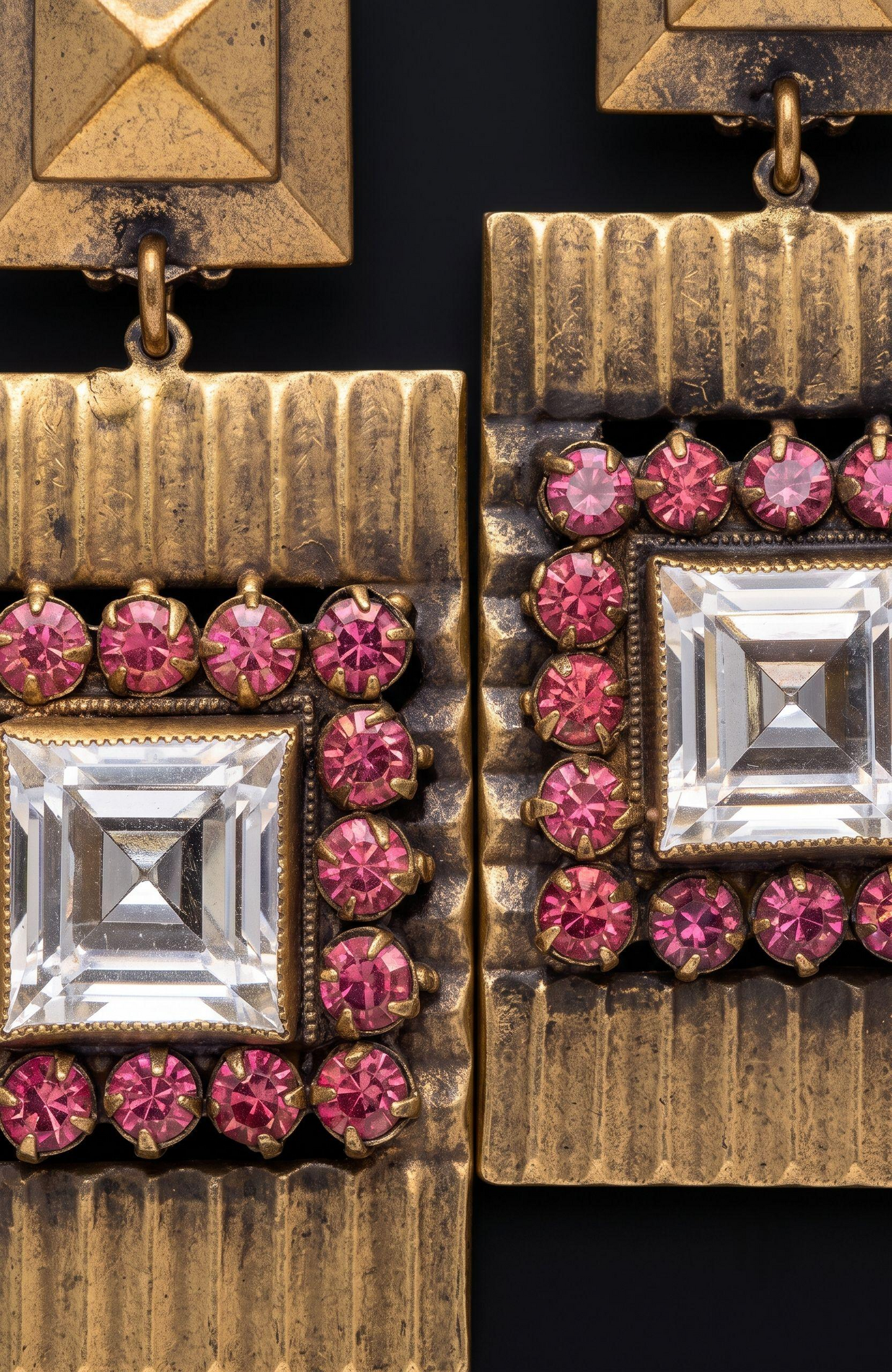 1940s dangle JOSEFF of Hollywood earrings with rhinestone and glass centerstone