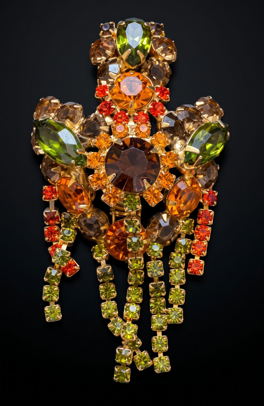 absolutely stunning 1940s dangle rhinestone brooch, and matching earrings set