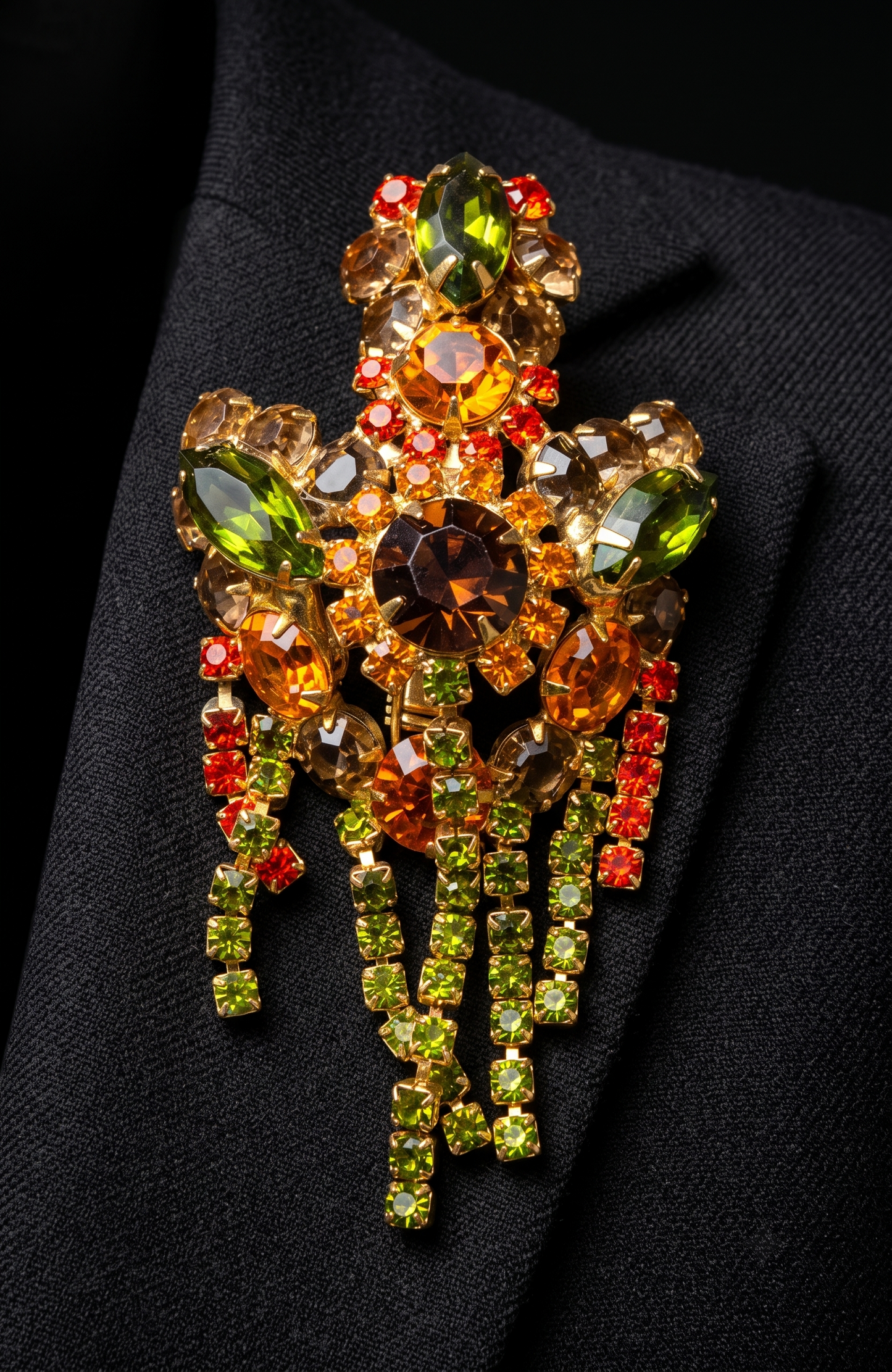 absolutely stunning 1940s dangle rhinestone brooch, and matching earrings set
