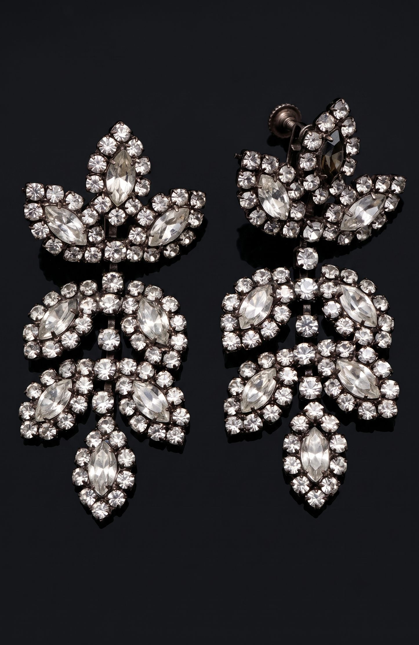 Vintage multi/layered rhinestone 1950s screw back earrings from the collection of Linda Fargo