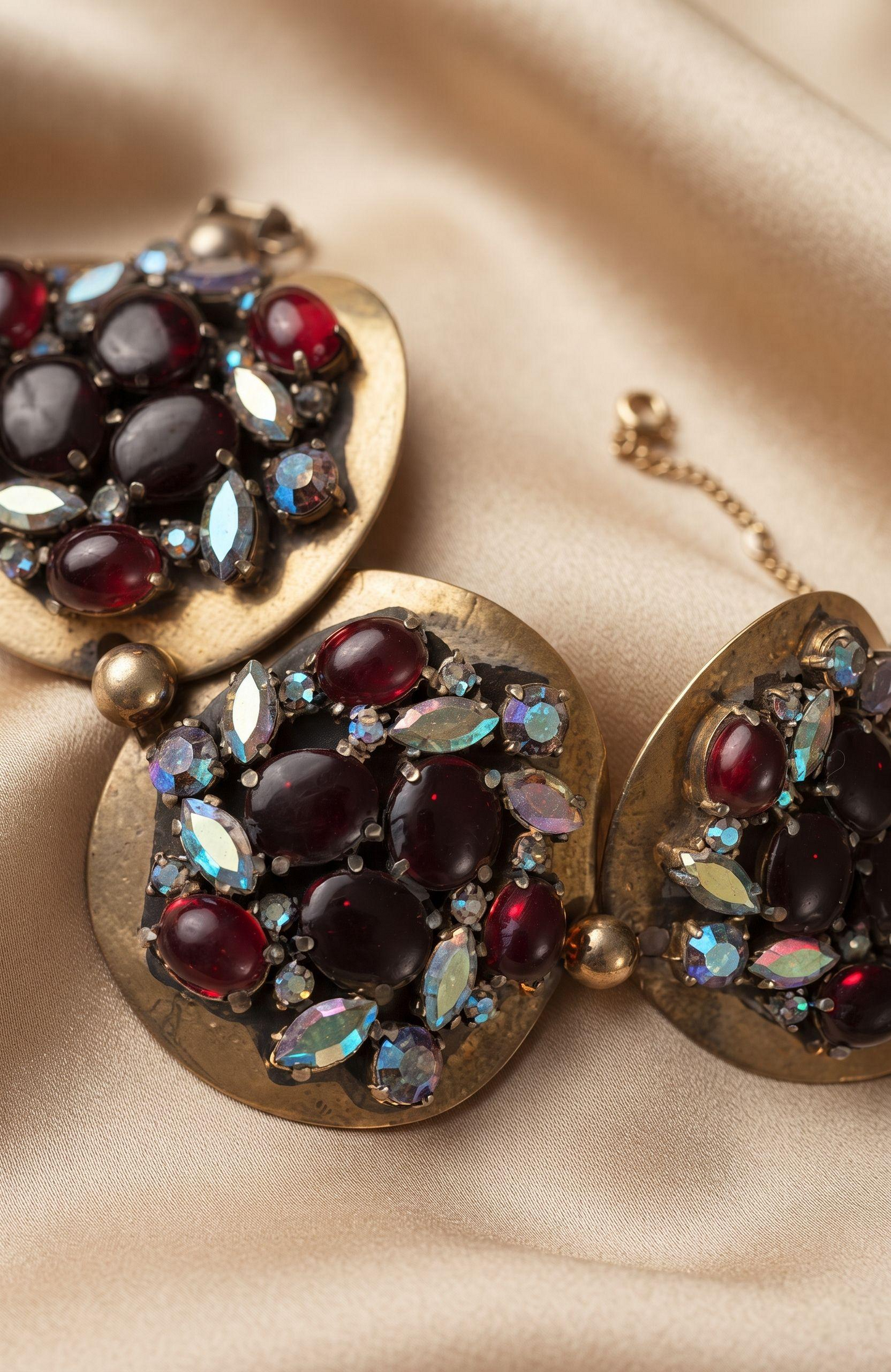Vintage 1940s Schiaparelli signed rhinestone bracelet with red glass and aurora borealis stones ~ so beautiful