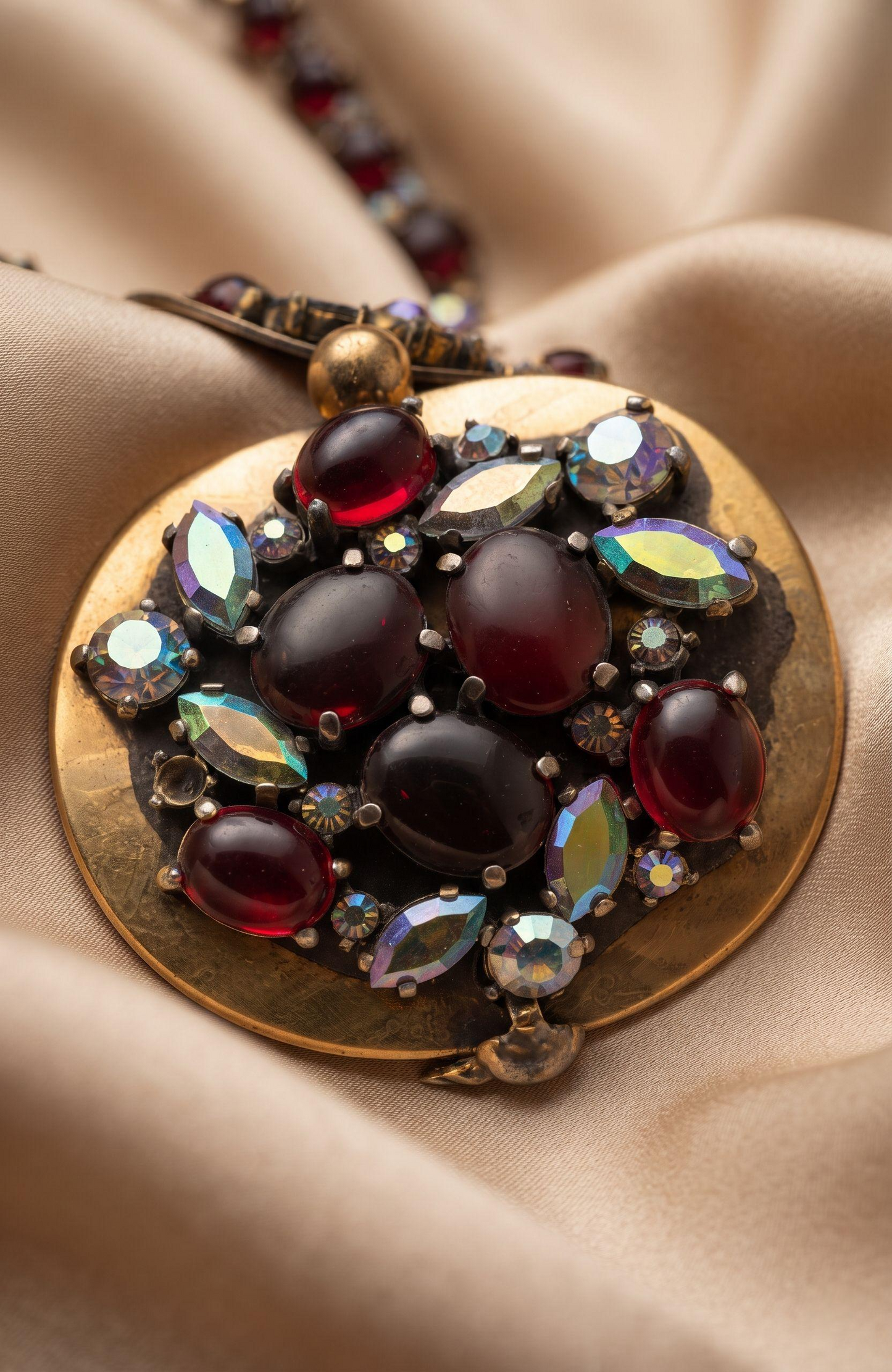 Vintage 1940s Schiaparelli signed rhinestone bracelet with red glass and aurora borealis stones ~ so beautiful