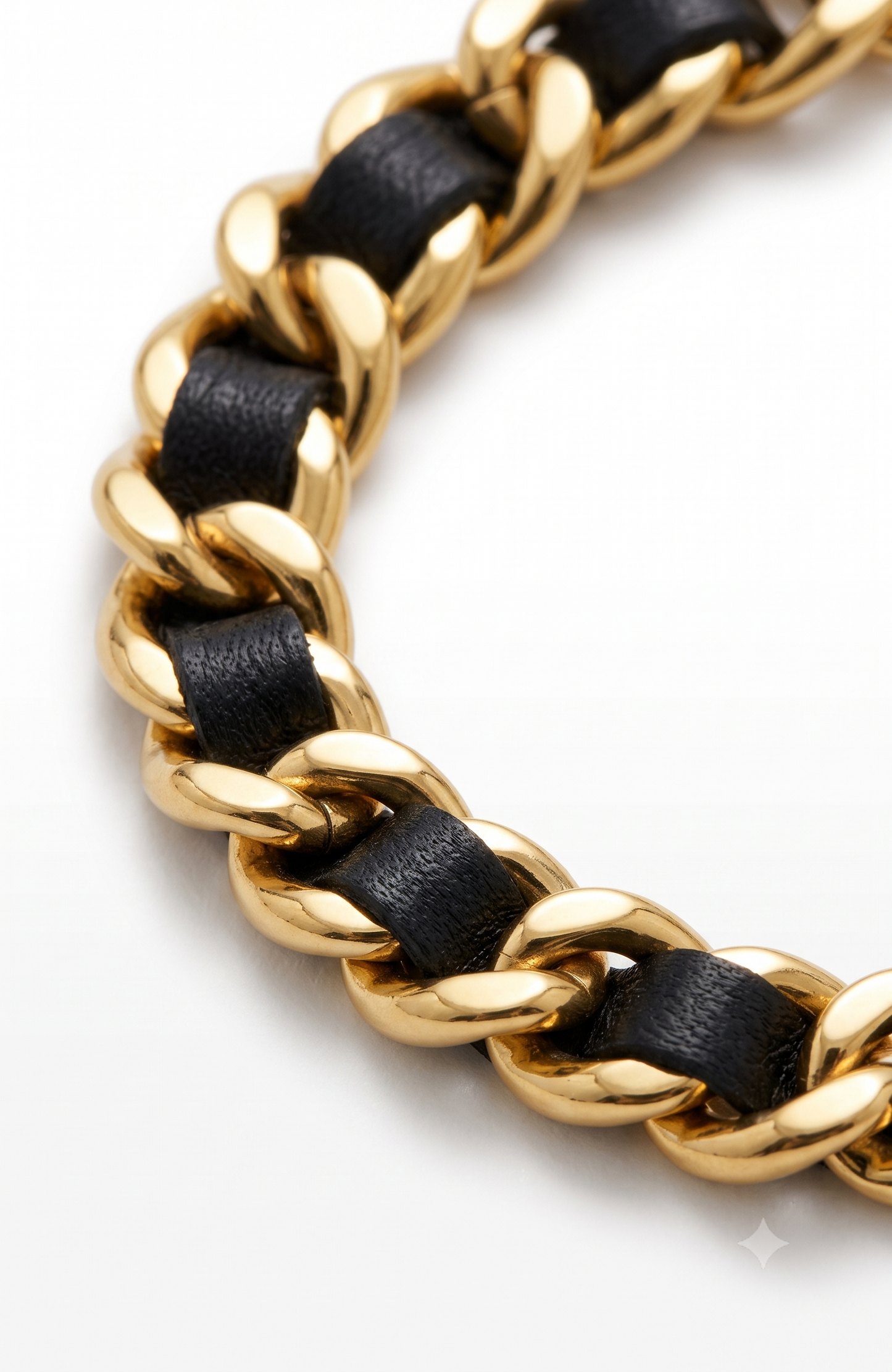1990s signed Chanel vintage, leather and gold tone chain bracelet
