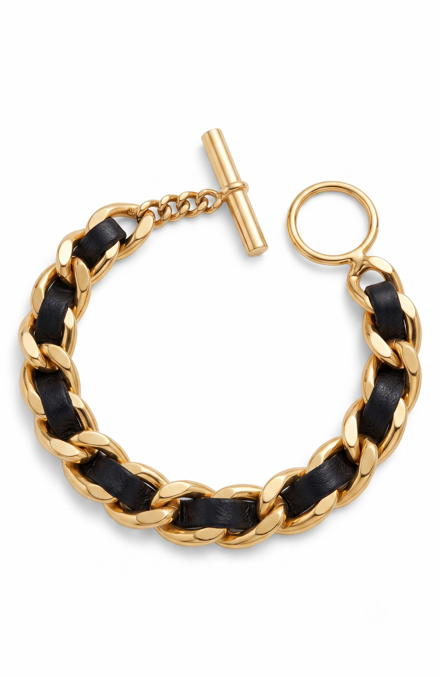 1990s signed Chanel vintage, leather and gold tone chain bracelet